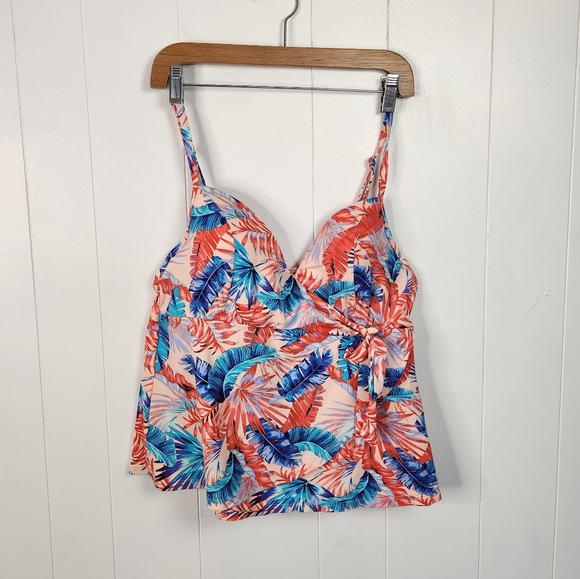 Catalina Pink Tropical Floral Tankini Swim Top Only Swimsuit Underwire Large - Picture 5 of 5
